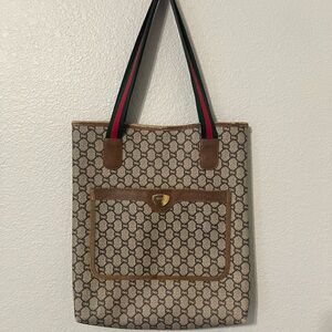 Gucci Beige Monogram Web Tote Bag